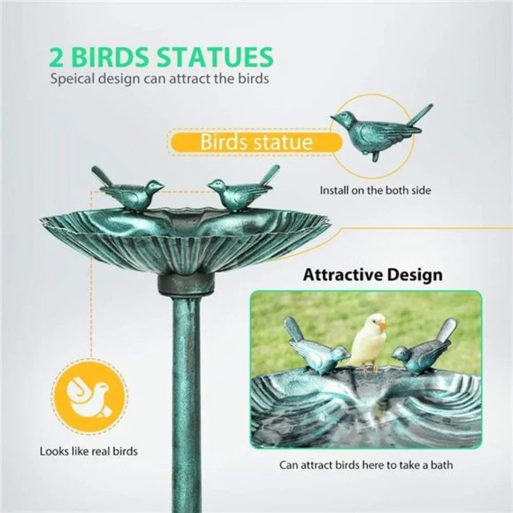 28 Inch Height Polyresin Lightweight Outdoor Double Birds Garden Bird Bath Green